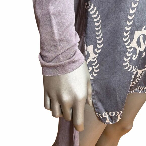 Thomas Wylde Scull Graphic Long Sleeve Oversized Tunic Silk Dress – Gray S /M (0 - Picture 4 of 14